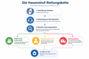 Diese Grafik zeigt die Rettungskette beim Hausnotruf.