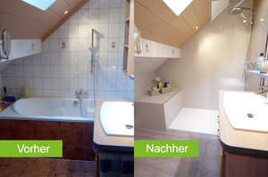 Ein Badezimmer vor und nach dem barrierefreien Umbau.